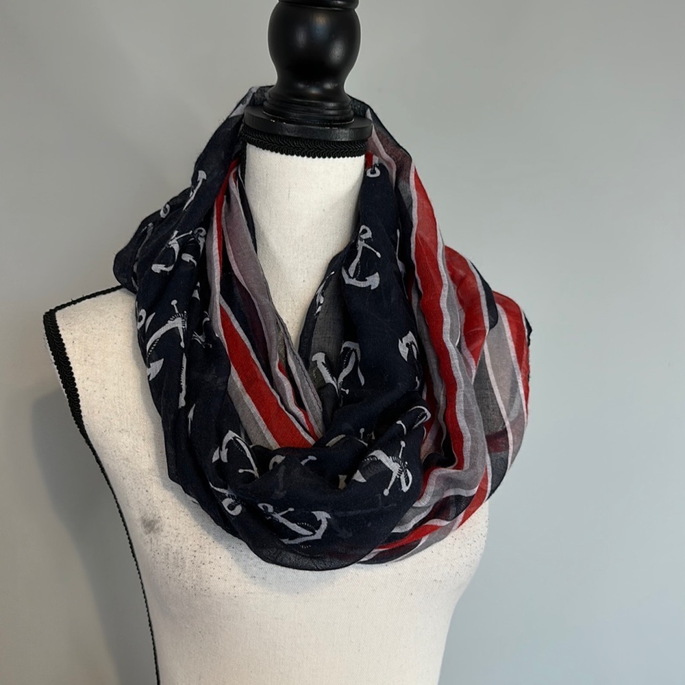 Navy Blue Red America Achor Striped Lightweight Infinity Scarf